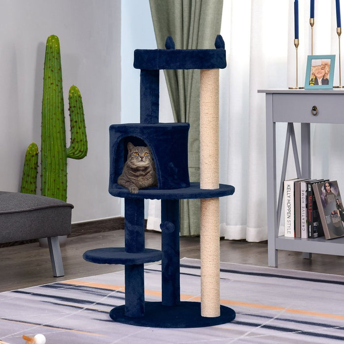 Ultimate Cat Playground - 104cm Tower, Scratching Posts, Ear Perch, House - Blue