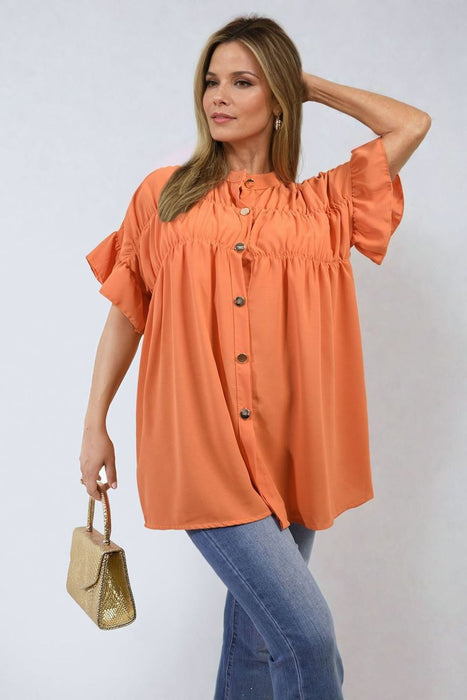 Rebecca Button Down Pleated Frill Tops - Sophisticated and Stylish for Any Occasion!