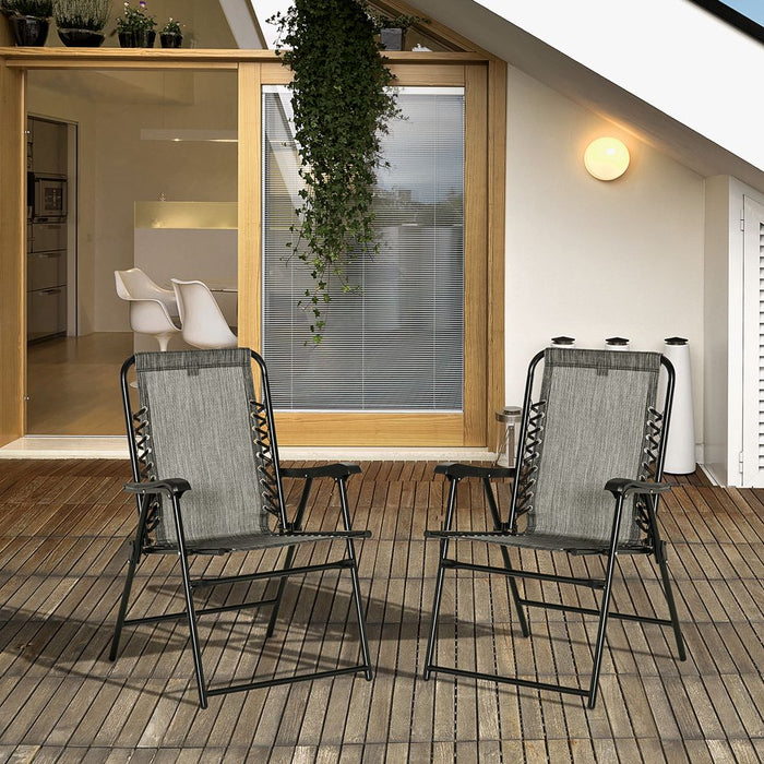 Patio Folding Dining Chairs Set - Outdoor Garden - 2 Piece - Grey