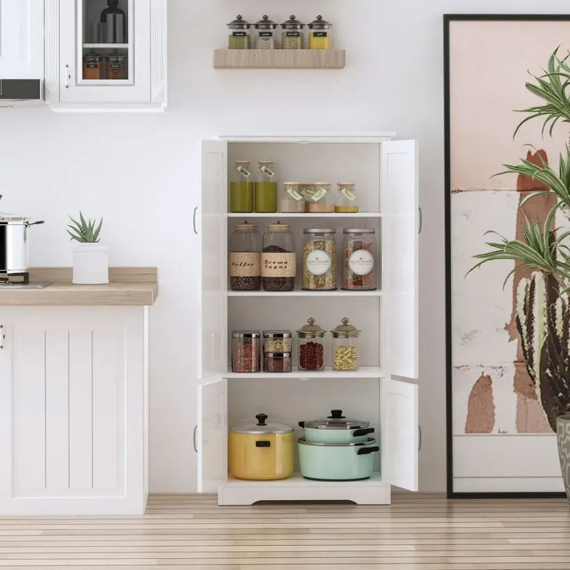 Modern Freestanding Storage Hutch Furniture with 2 Large Doors and 2 Small Doors