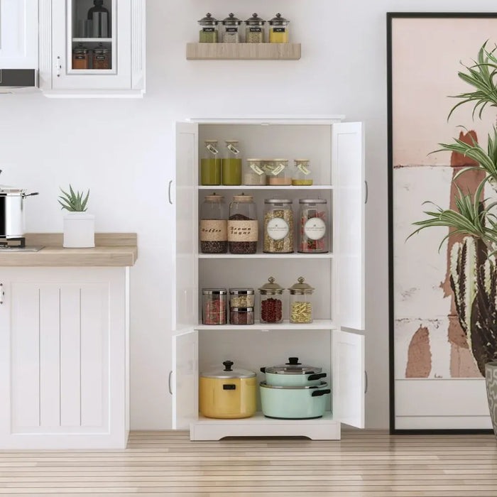 Modern Freestanding Storage Hutch Furniture with 2 Large Doors and 2 Small Doors