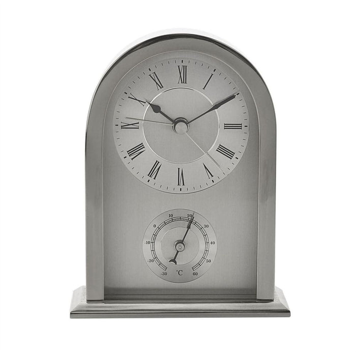 Wm.Widdop Arched Silver Aluminium Mantel Clock | Roman Dial | Beep Alarm