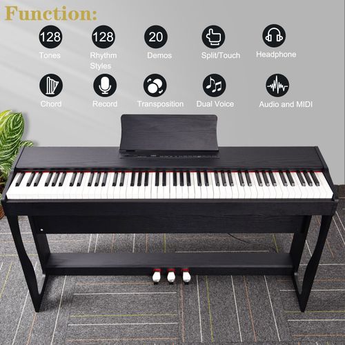 Glarry GDP-104 88 Keys Full Weighted Keyboards Digital Piano with Furniture Stand, Power Adapter, Triple Pedals, Headphone, for All Experience Levels Black--Replace 46233857