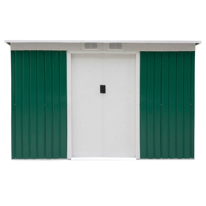 9ft Garden Storage Shed - Metal, Ventilated, Double Doors. High-Quality Tool Box for Equipment.