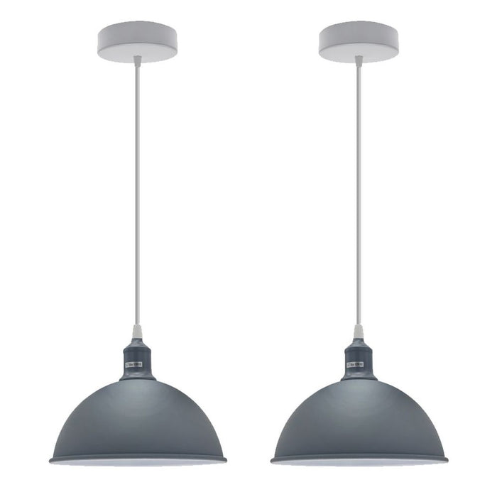 2Pack Dome-Shaped Metal Pendant Lights | Sturdy & Stylish Grey Loft Design | Ideal for Home & Commercial Spaces