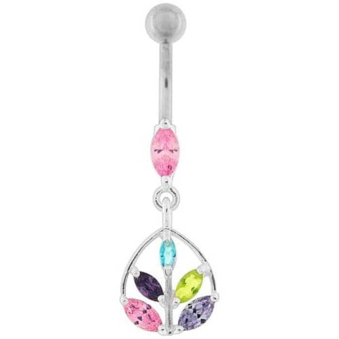 Framed Jeweled Leaf Dangling Navel Belly Piercing