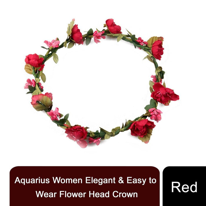 Aquarius Women Red Flower Head Crown: Elegant & Easy to Wear, Perfect for Weddings, Brides, Parties