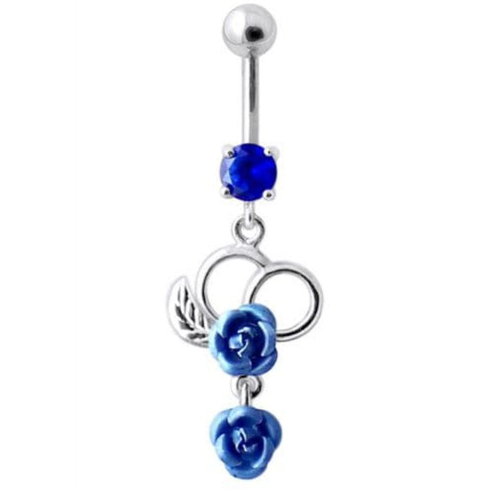 Fancy Silver Jeweled Dangling Navel Ring