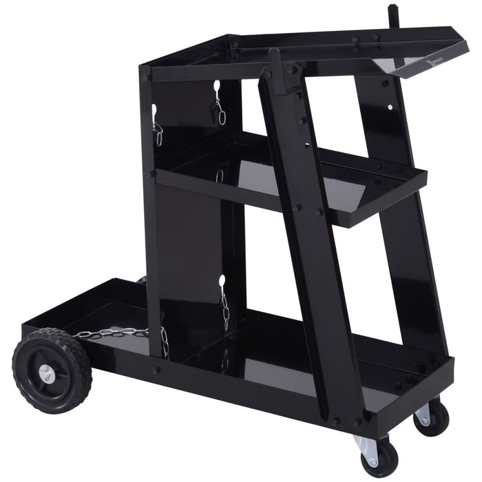 Welding Cart Welder Trolley Garage for Gas Bottle Wheels, Black