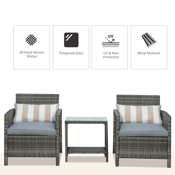 Outdoor Rattan 2-Seater Set - Grey, Pillows Included