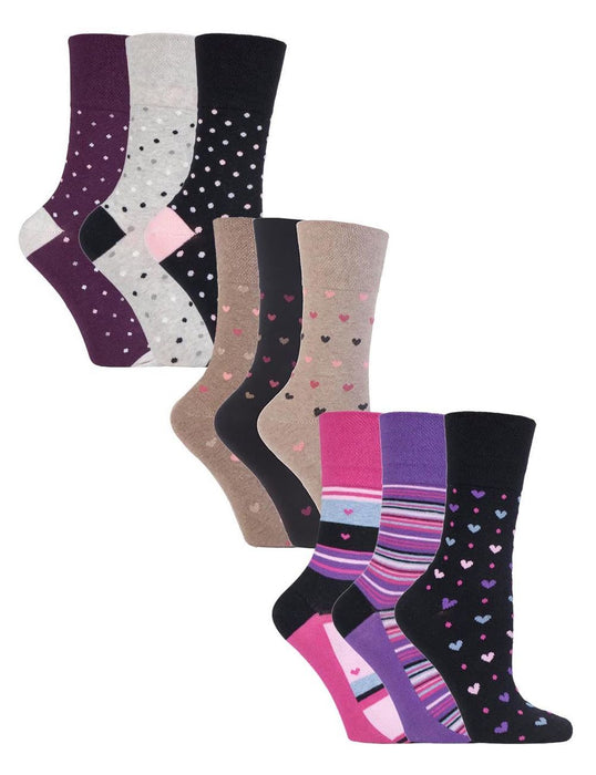 Gentle Grip - Ladies 9 Pack Patterned Socks