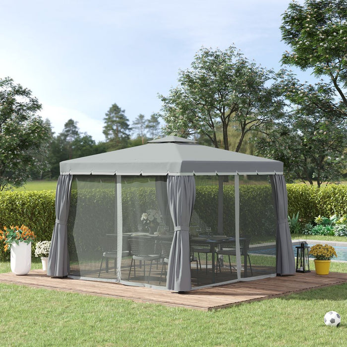 Premium 3x3m Gazebo Canopy - 2 Tier Roof, Mosquito Net, Aluminum - Dark Grey