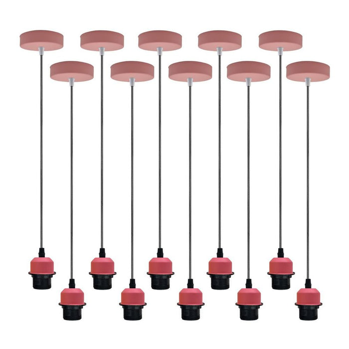 10 Pack Industrial Pink Pendant Light, Lampshade Addable E27 Lamp Holder Light, E27 UK Holder Set With PVC Cable