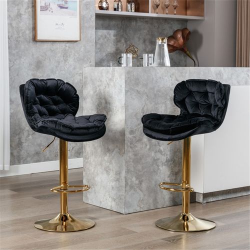 Bar Stools Set of 2 for a matching look for Home Bar Kitchen Black Velvet Metal