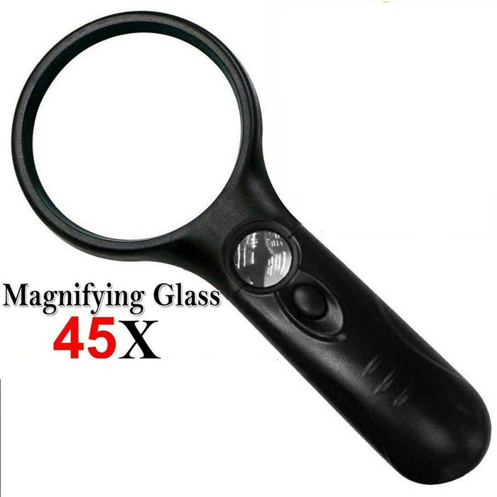 Magnifying Glass with Light LED Illuminated Magnifier with 3X 45X Magnification, Reading Magnifying Glass Jewellery Loupe Handheld