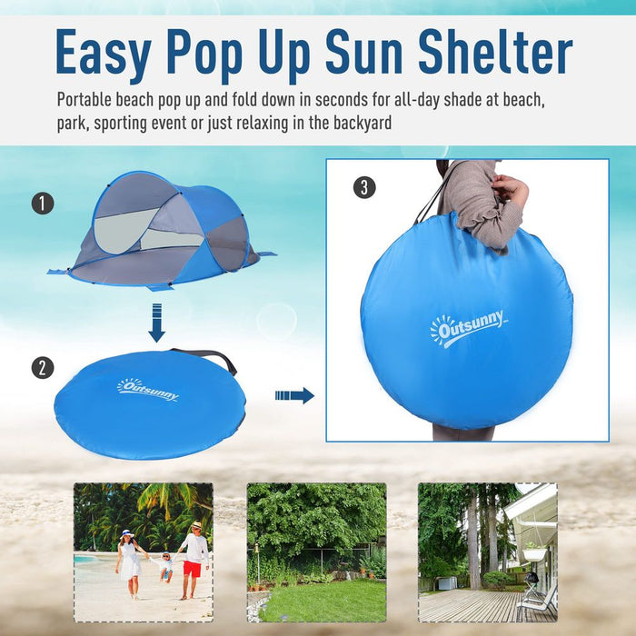 Outsunny 1-2 Person Pop up Beach Tent Hiking UV 30+ Protection Patio Sun Shade Shelter Portable Automatic - Blue