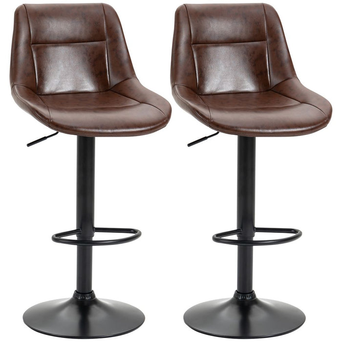 Premium 360° Swivel Kitchen Stools, Set of 2, PU Leather, Brown