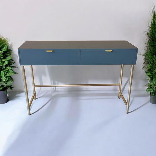 120CM BLUE WOODEN 2 DRAWER SIDE TABLE