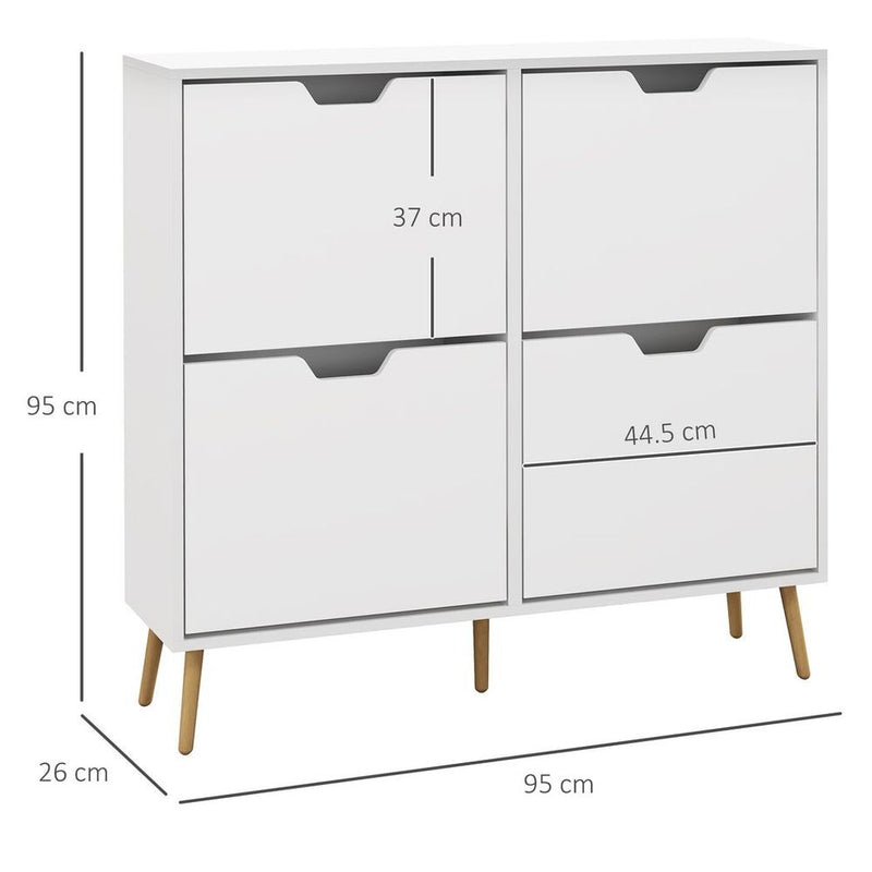 HOMCOM Shoe Storage Cabinet with 4 Flip Drawers for 16 Pairs of Shoes, White