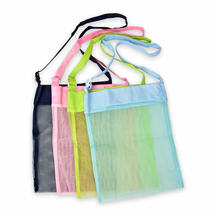 4-Pack Kids Beach Shell Bags - Colorful Mesh Beach Bags for Sand & Sea - Durable & Adjustable Straps