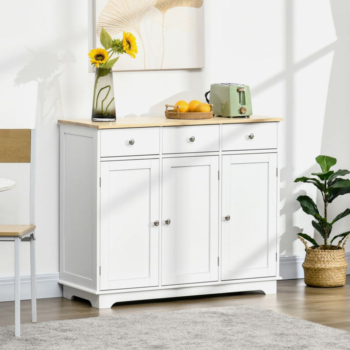 Premium Rubberwood Sideboard - White, Buffet Drawers, Adjustable Shelves - High Quality Storage Solution