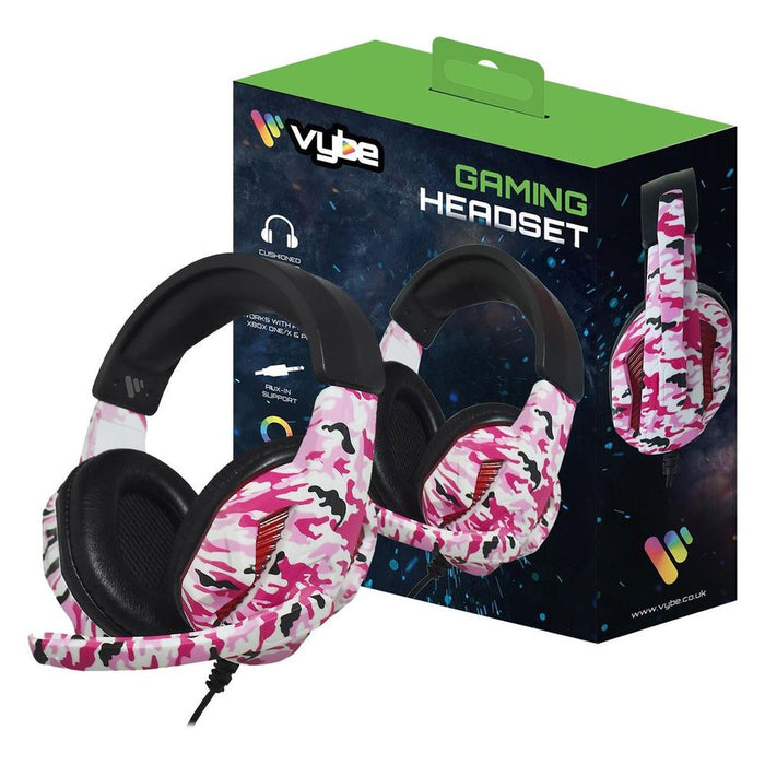 Vybe Camo Gaming Headset for PS, Xbox & PC with AUX-in Support, Diva Pink