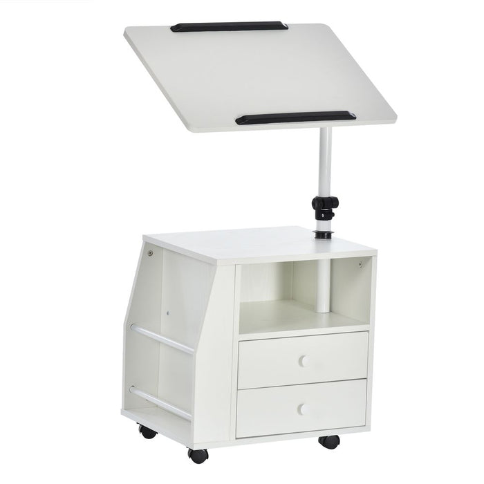 360 Rotating White Storage Table - Quality Particle Board - Multi-functional End Table with Cabinet