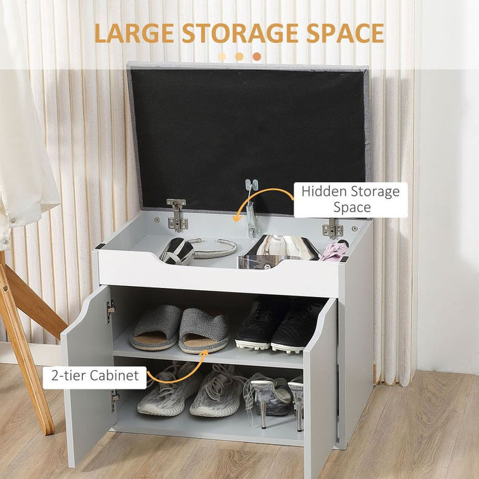 Shoe Storage Bench w/ Cabinet Adjustable Shelf and Cushion for Entryway Grey