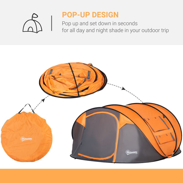 Premium Lightweight 4-5 Person Camping Tent | Pop-Up Dome with Windows | High-Quality Orange Outsunny