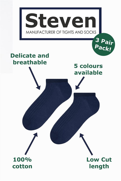 Steven - 3 PACK Mens 100% Cotton Ankle Socks