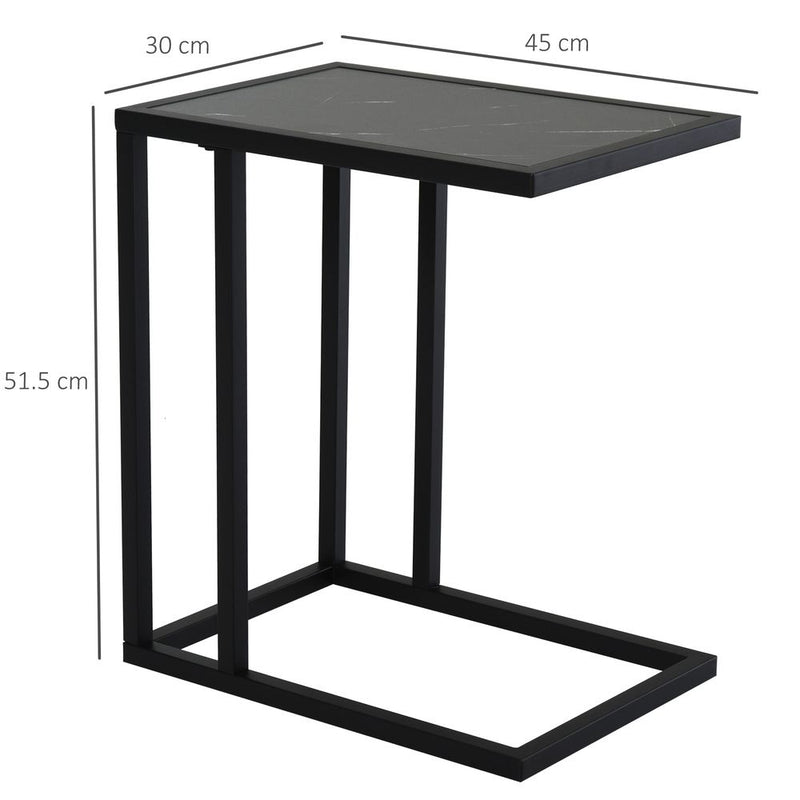HOMCOM C Shape End Table w/Metal Frame Marble-Effect Top Sofa Side Table Narrow Snack Coffee Table for Living Room, Grey Marble Effect