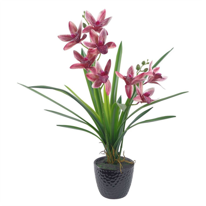 High-Quality 50cm Dark Pink Artificial Orchid in Ceramic Planter