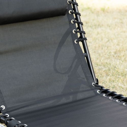 Lounger Folding Reclining Camping Bed 5-position Adjustable Black