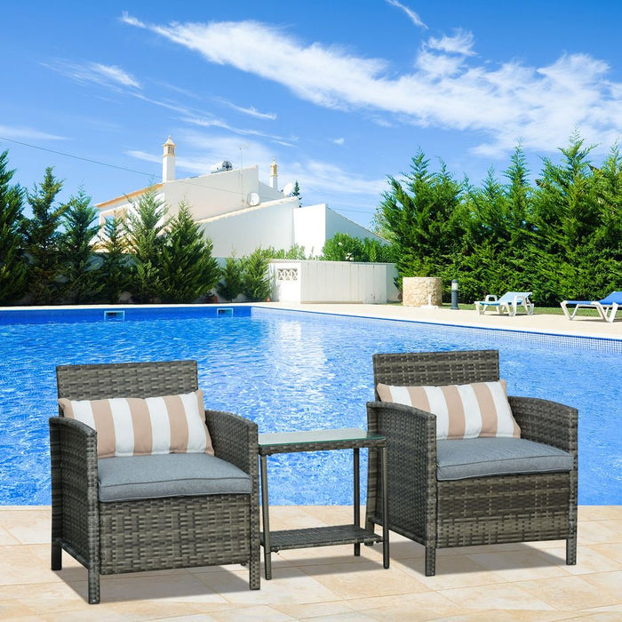 Outdoor Rattan 2-Seater Set - Grey, Pillows Included