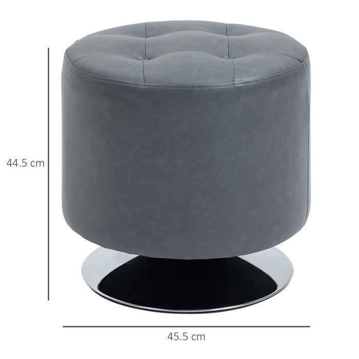 360 Swivel Foot Stool Ottoman, Grey - Thick Padding, Steel Base - High-Quality PU Leather