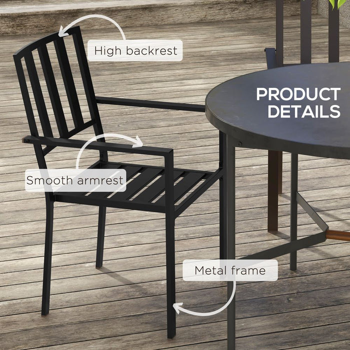 Outsunny 2 PCs Stackable Metal Garden Chairs, Black - Stylish & Sturdy Outdoor Seating for Bistros, Patios, and More!