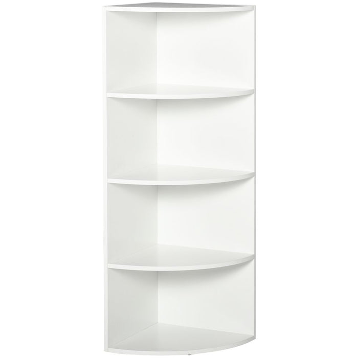 4-Tier Bookshelf, 120H cm-White: Corner Storage Solution with Spacious Shelves for Books, Photos, Plants & More