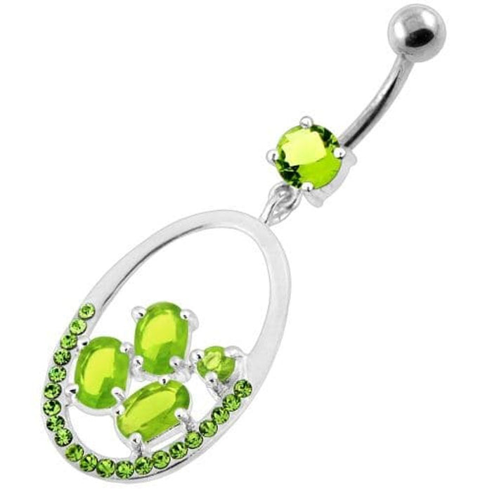 925 Sterling Silver Jeweled Oval Cut out Belly Ring