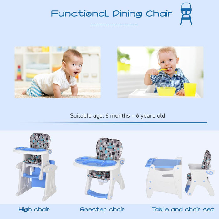 3-in-1 Convertible Baby High Chair Booster Seat w/ Removable Tray Blue