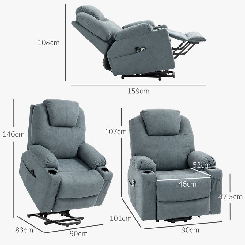 Luxury HOMCOM Lift Chair - Vibration Massage, Heat, Easy Assembly - Grey