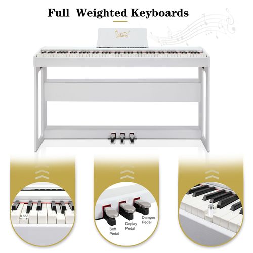 Glarry GDP-104 88 Keys Full Weighted Keyboards Digital Piano with Furniture Stand, Power Adapter, Triple Pedals, Headphone, for All Experience Levels White--Replace34914483