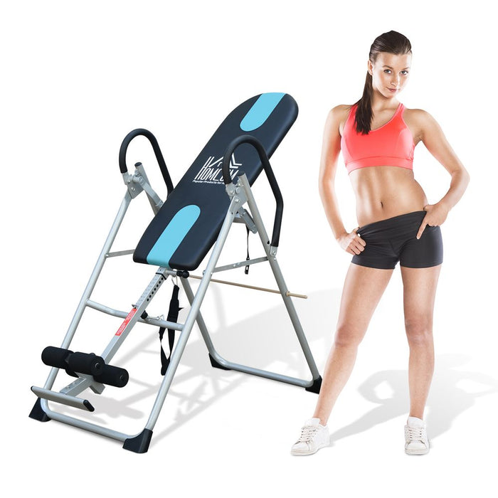 HOMCOM Gravity Inversion Table Foldable Therapy Bench Home Fitness Upside Down Stretching Home Gym Fitness Training Machine Black