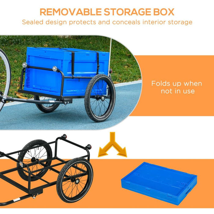 Premium HOMCOM Bicycle Trailer - 65L Foldable Storage Box, Pneumatic Tyres - Blue