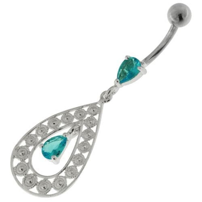 925 Sterling Silver Multi flowers in Tear Shape Belly Button Ring