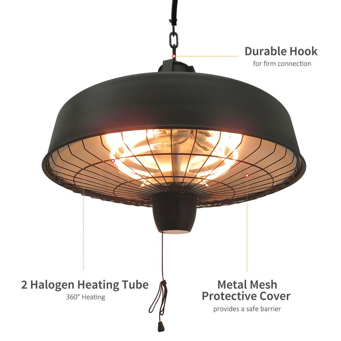 Adjustable Infrared Heater - 1000/2500W, Halogen Electric, Light & Heat, Ceiling Hanging