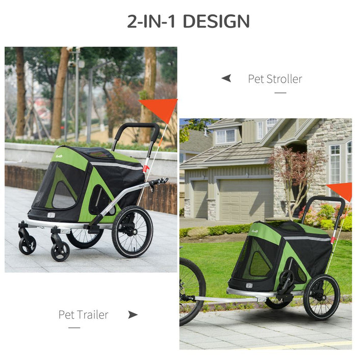 Premium PawHut Dog Bike Trailer & Stroller - High-Quality & Foldable - Perfect for Medium Dogs - Green