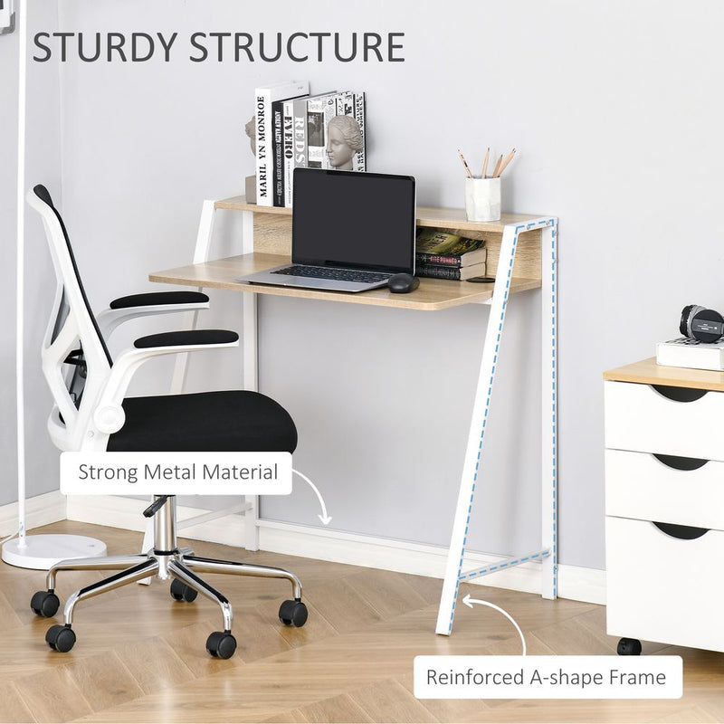 Premium PC Desk with Storage Shelf - White/Oak Finish