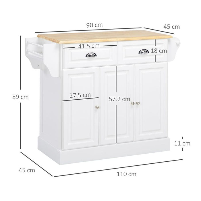 Kitchen Storage Trolley with Adjustable Shelf Rolling Kitchen Island White