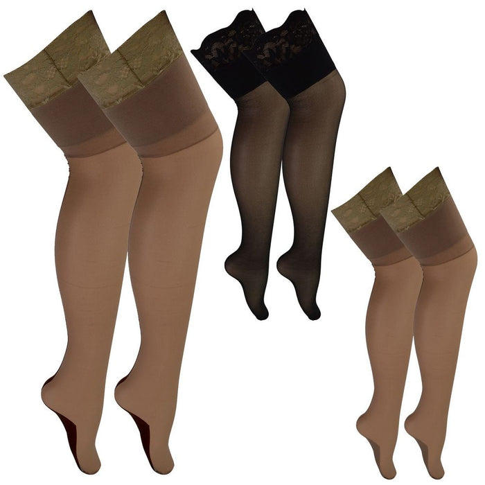 2 Pack Lace Top Seamed Stockings