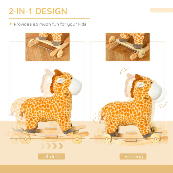 2-in-1 Kids Plush Rocking Gliding Horse Giraffe - High-Quality, Modern, Fun Ride-On Toy